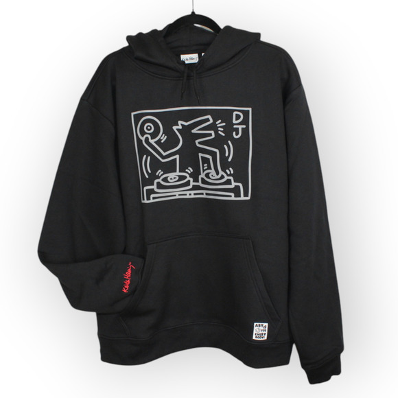 NEW XL Keith Haring Art DJ DOG Hoodie Black Grey FREE SHIPPING 80s LastOne! - Picture 1 of 11